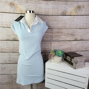NWT PrettyLittleThing Baby Blue Towelling Contrast Collar Bodycon Dress 4‎